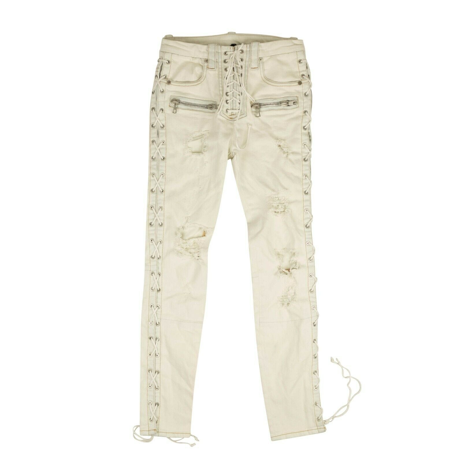 Unravel Project Washout Denim Seitenschnürung Skinny Jeans – Weiß