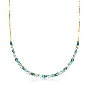 Ross-Simons Tonal Blau Topaz abgestufte Halskette in 18kt Gold über Sterling. 18 Zoll