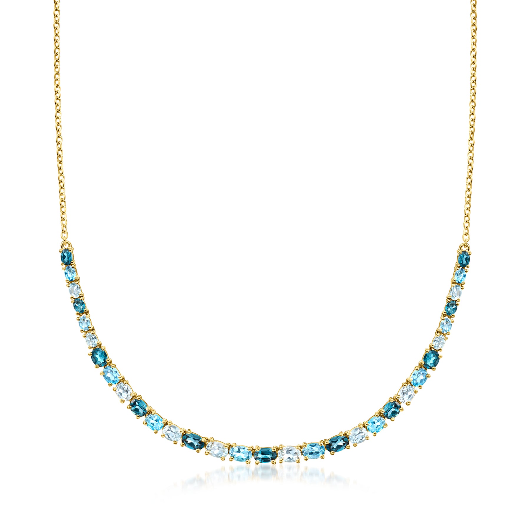 Ross-Simons Tonal Blau Topaz abgestufte Halskette in 18kt Gold über Sterling. 18 Zoll