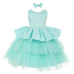 RainKids Party-Blumenmädchenkleid für kleine Mädchen, Aqua, Strass, Satin, Tüll, 2–4 Jahre