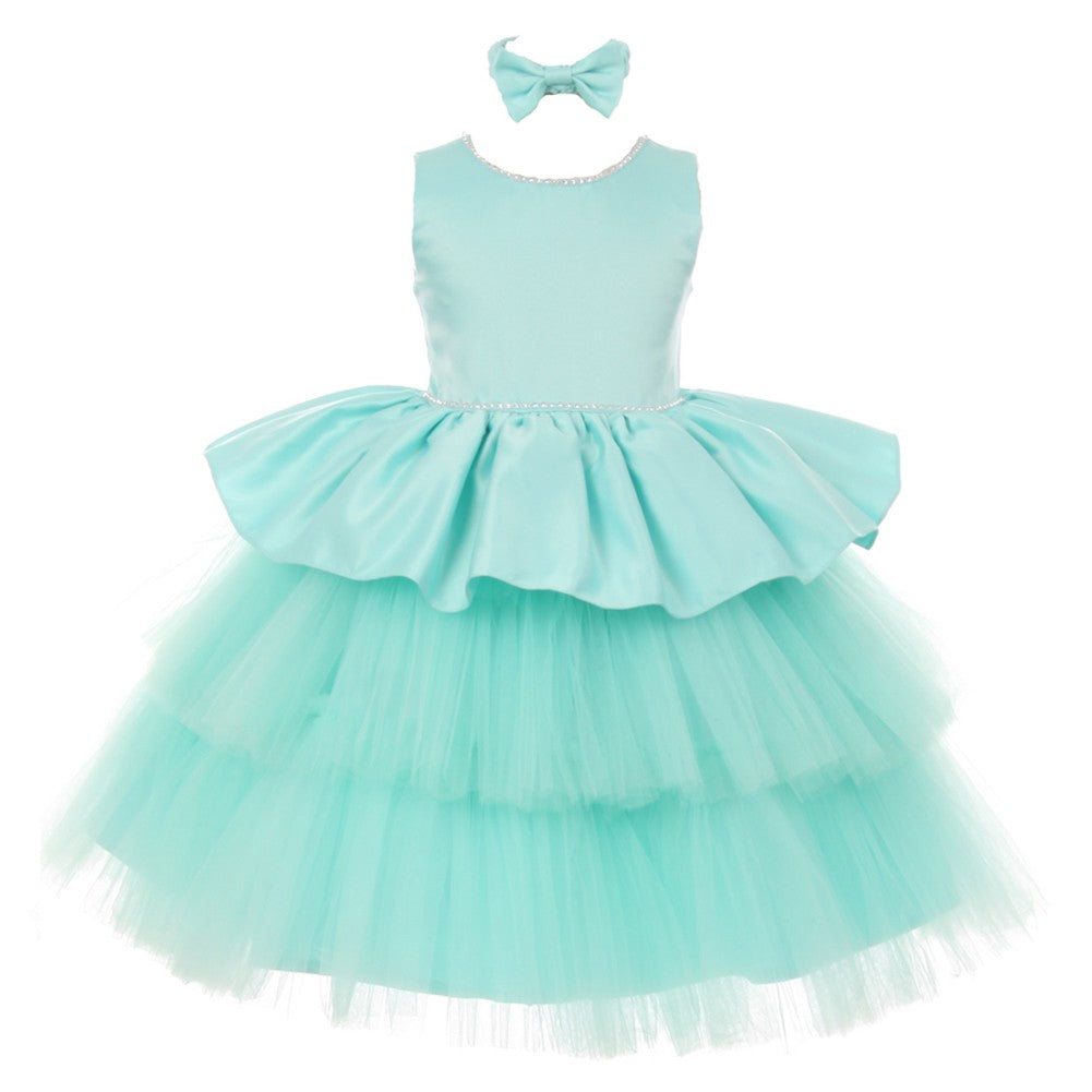 RainKids Kleine Mädchen Aqua Strass Satin Tüll Party Blumenmädchen Kleid 2-4T