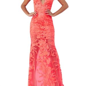 Blumen Pailletten Abschlussball Kleid in Fuchsia – 7833631948860