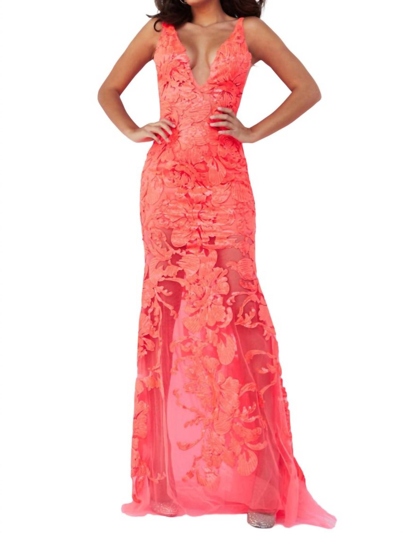 Mit Blumenmuster Pailletten Abschlussballkleid in Fuchsia