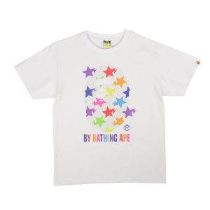 Multicolored And weiß großer Kopf Stern T-Shirt
