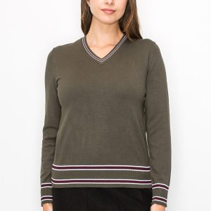 Casual Olive Pullover mit V-Ausschnitt – 7833629425724