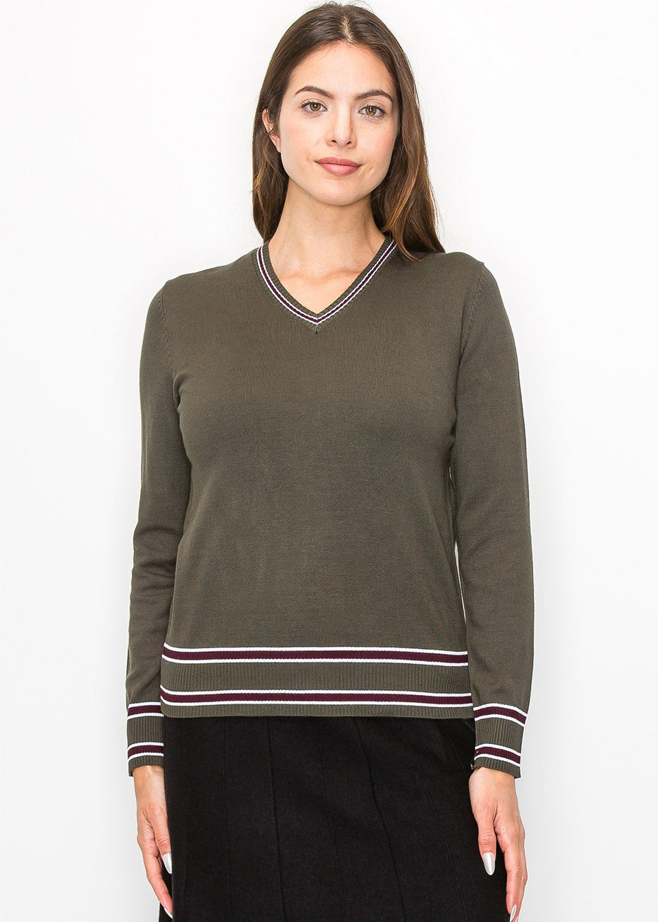 Casual Oliv Pullover mit V-Ausschnitt