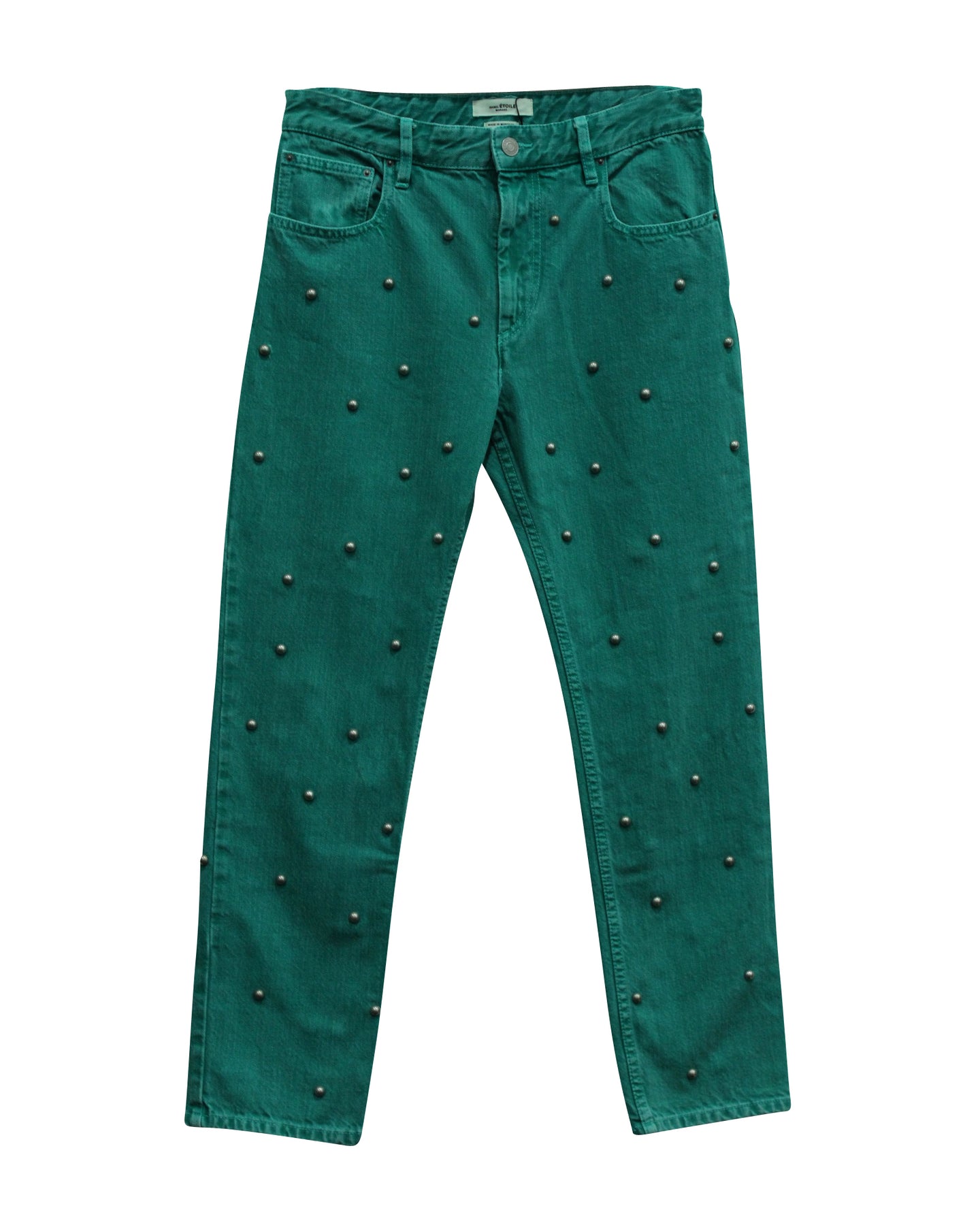 Isabel Marant Etoile Perle Jeans mit Nieten aus grüner Baumwolle