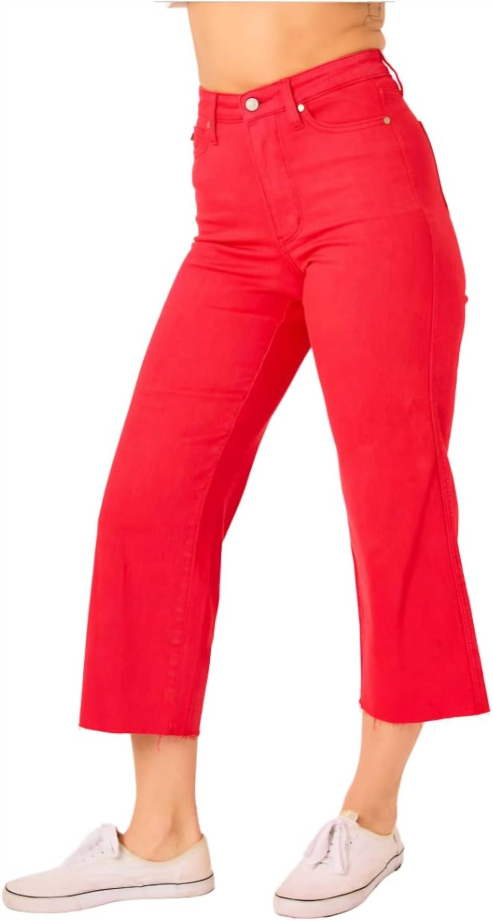 Hoher Bund Control Top Crop Jeans mit breitem Bein