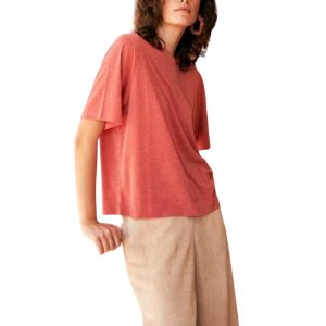 Iora Lurex T-Shirt aus Jersey in Koralle