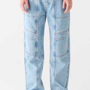 Damen hohe Taille Dienstprogramm Jeans in Vintage blau waschen – 7707831369788