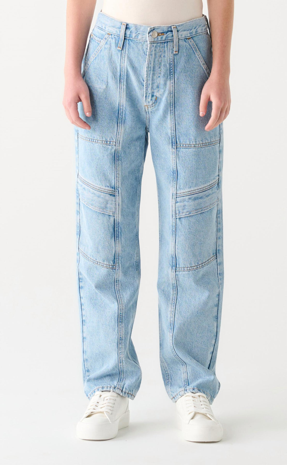 Damen High Waist Utility Jeans im Vintage Blau Waschen