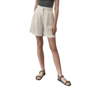 hohe Taille plissierte Shorts in kühlem Weiß – 7706230128700