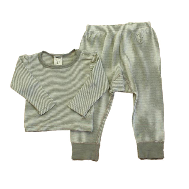 Living Crafts Jungen Sets aus Wolle und Seide mit Taupe-Streifen