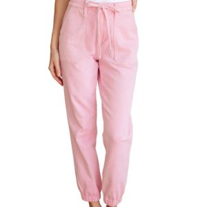 Hohe Taille Kleidungsstück gefärbt Denim Jogger in rosa – 7707832385596
