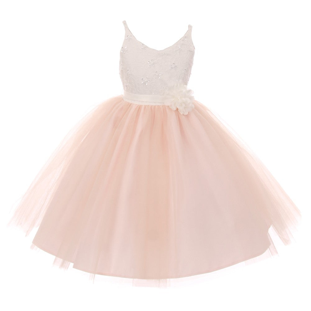 Kleine Mädchen Altrosa rosa Perlen Spitze V-Ausschnitt besondere Anlässe Kleid 2-6