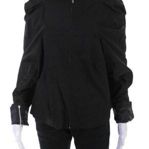 Hankim Damen Multi Panelled hohen Hals Satin volle Zip-Jacke schwarz – 7833696796732