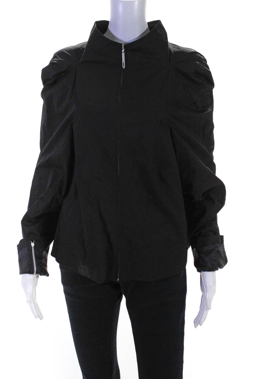 Hankim Damen Mehrfarbig Paneled hochgeschlossen Satin Full Zip Jacke Schwarz