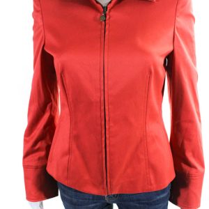 Akris Punto Damen Rundhalsausschnitt Full Reißverschluss Jacke Koralle Orange Baumwolle