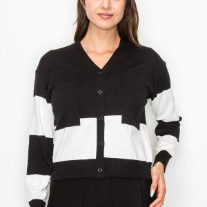 schwarz & weiß Kontrast Strickjacke – 7833699614780