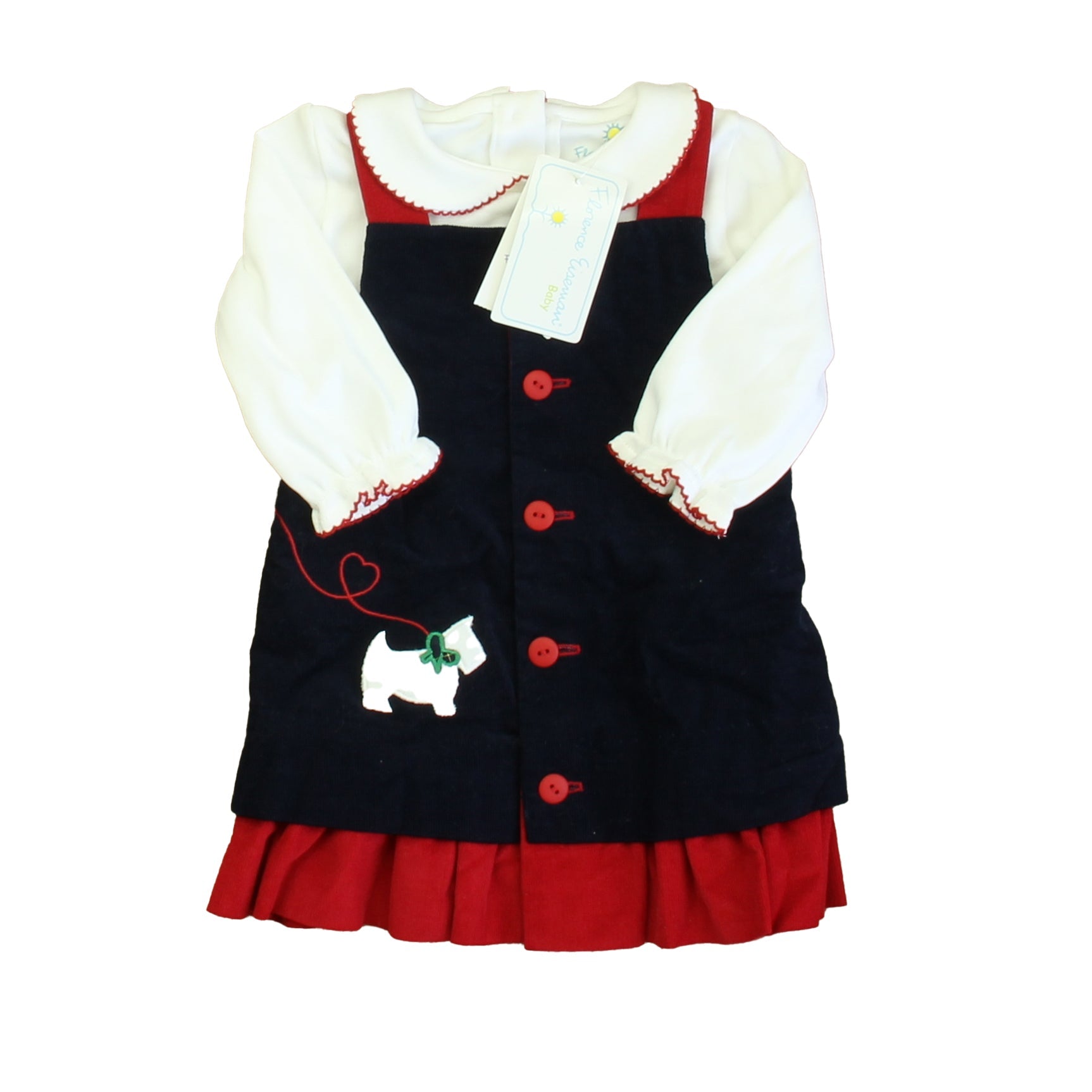 Florence Eiseman Mädchen Dunkelblau – Weiß – Rot Dog Jumper