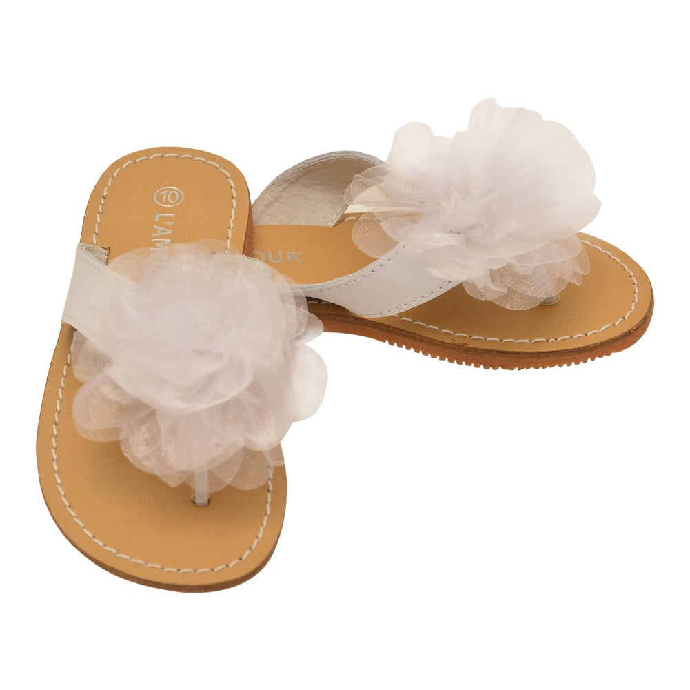 Mädchen weiße Organza Blume verzierte String Sandalen 11-4 Kinder