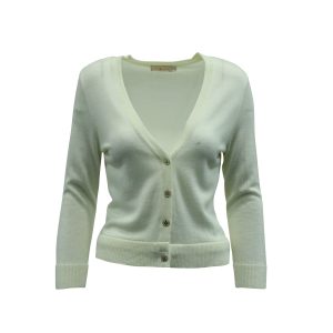 Tory Burch Strickjacke mit Logo-Knöpfen aus cremefarbener Wolle