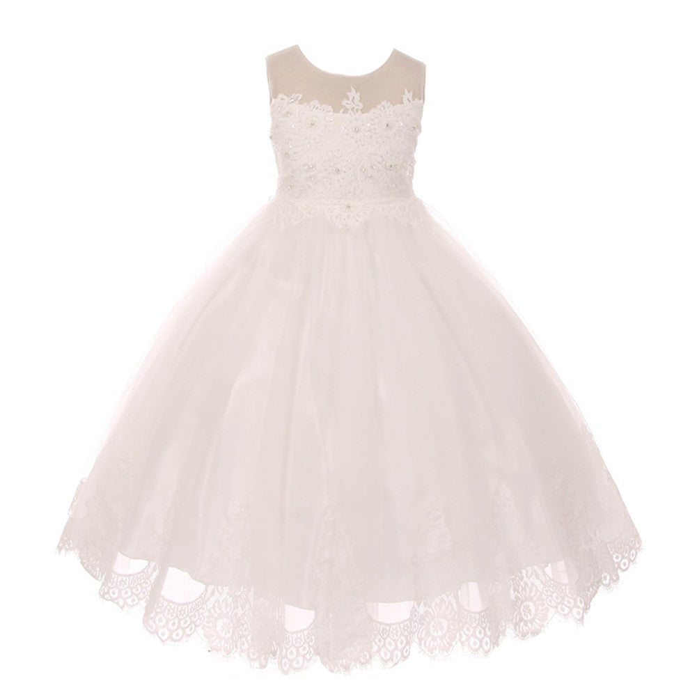Große Mädchen Elfenbein Spitze Stein Applique Tüll Kommunion Kleid 8-16