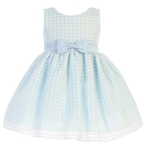große Mädchen hellblau Burnout Quadrate Ostern Kleid 7-12