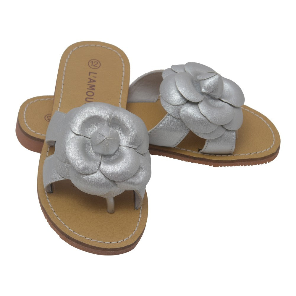 Mädchen Silber Blume Akzent String Trendy Sandalen 11-4 Kinder