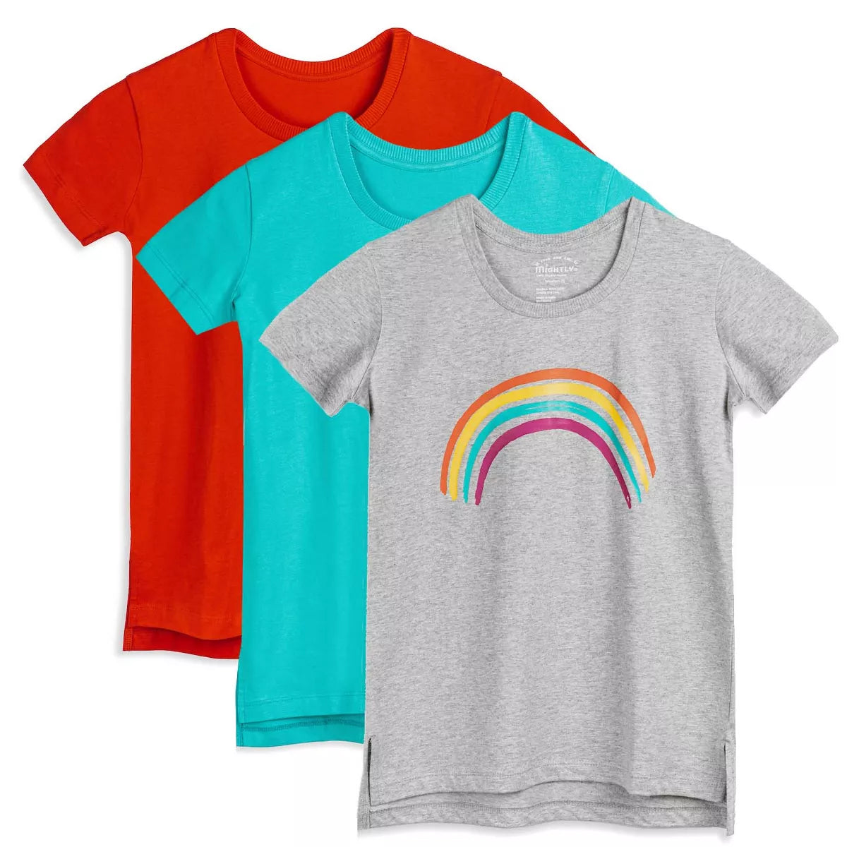 Mightly Mädchen Türkis – Regenbogen – Rotes T-Shirt