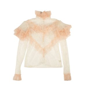 Rodarte rosa & weiß florale Tüllbluse – rosa/weiß