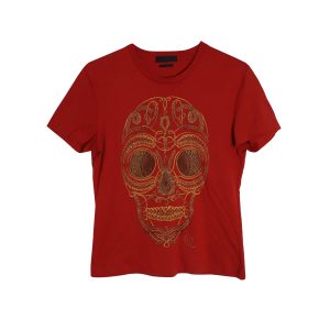 Alexander McQueen T-Shirt mit Totenkopf-Muster aus roter Baumwolle