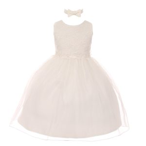 Baby Mädchen Elfenbein Blumenbesatz Organza Overlay Blumenmädchen Kleid 6-24M