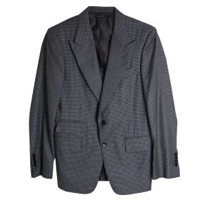 Tom Ford Shelton Micro-Houndstooth Dinner Jacke aus grauer Wolle