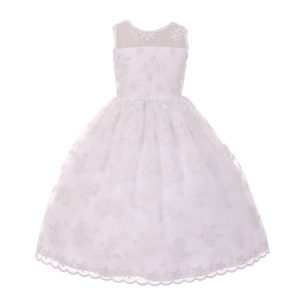 kleine Mädchen weiße Spitze Perle geschmückt Blumenmädchen Ostern Kleid 2-6