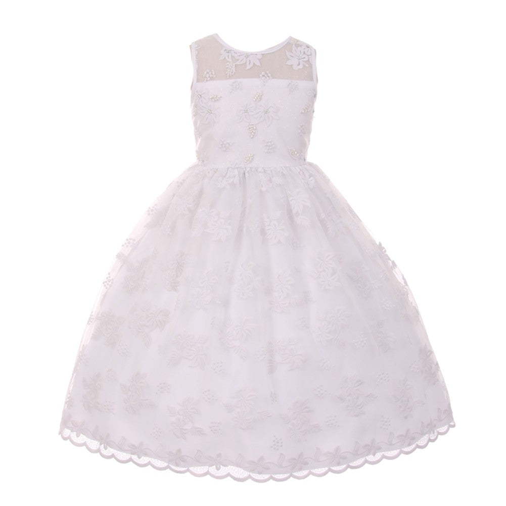 Kleine Mädchen weiße Spitze Perle geschmückt Blumenmädchen Ostern Kleid 2-6