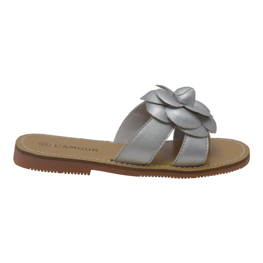 Mädchen Silber Blume Akzent String Trendy Sandalen 7-10 Kleinkind