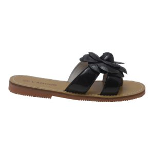Mädchen schwarze Blume Akzent String trendige Sandalen 7 Kleinkind-4 Kinder