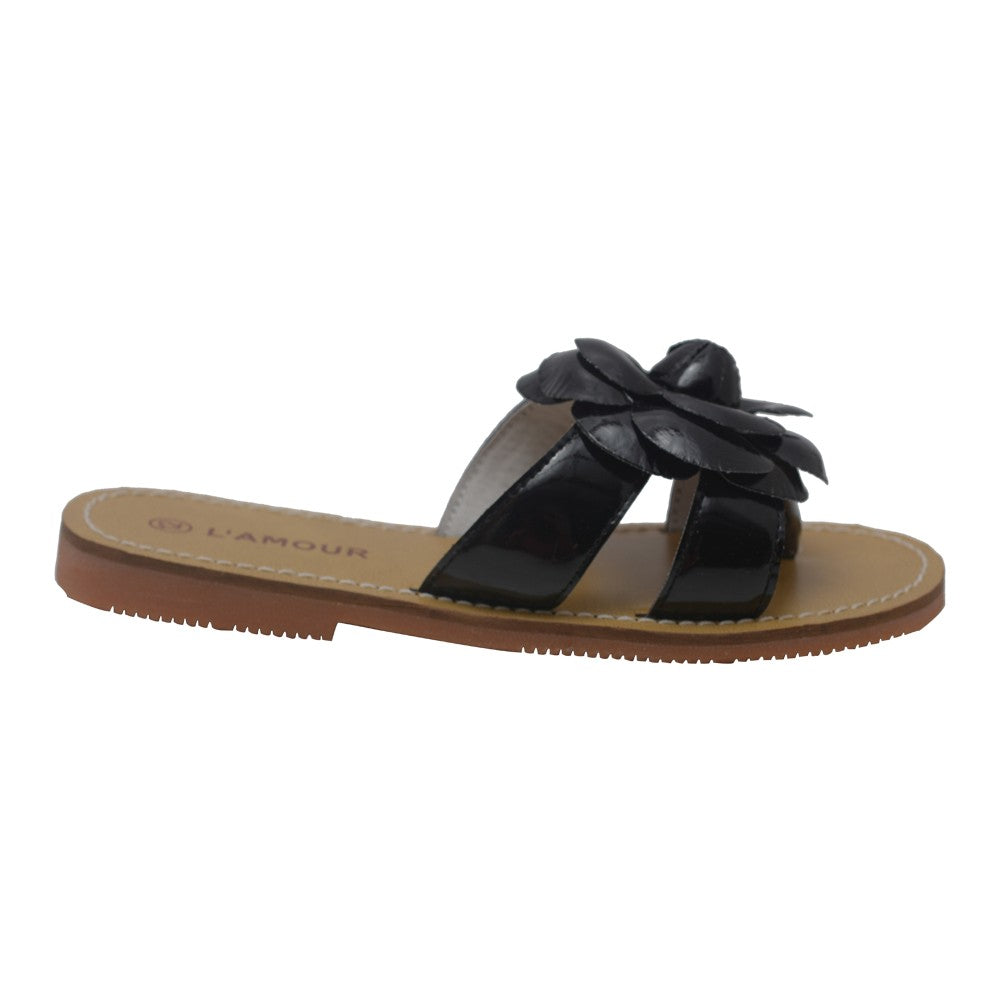 Mädchen Schwarz Blume Akzent String Trendy Sandalen 7 Kleinkind-4 Kinder