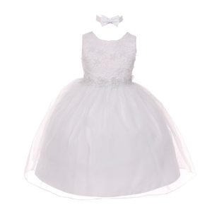 kleine Mädchen weiß mit Blumenmuster trim Organza Overlay Blumenmädchen Kleid 2-4T