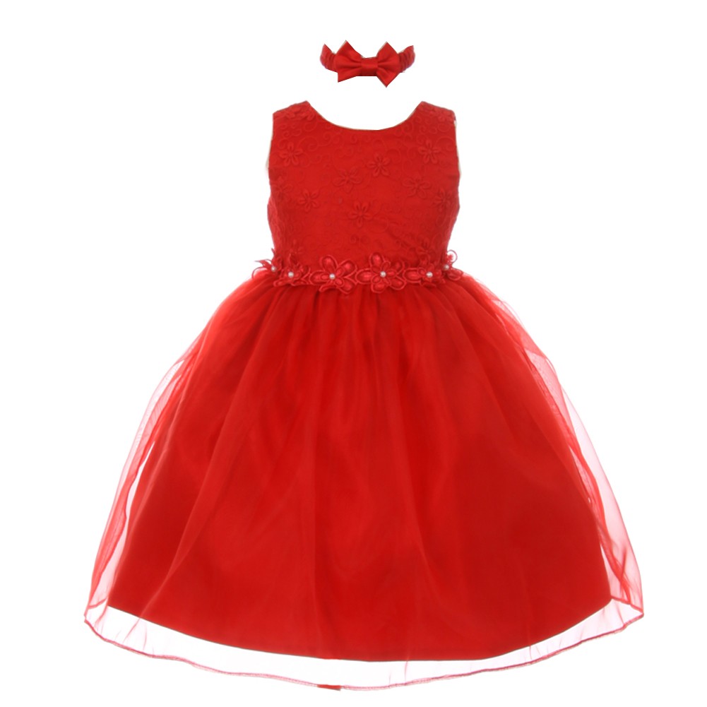 Kleine Mädchen Rot Blumenbesatz Organza Overlay Blumenmädchen Kleid 2-4T