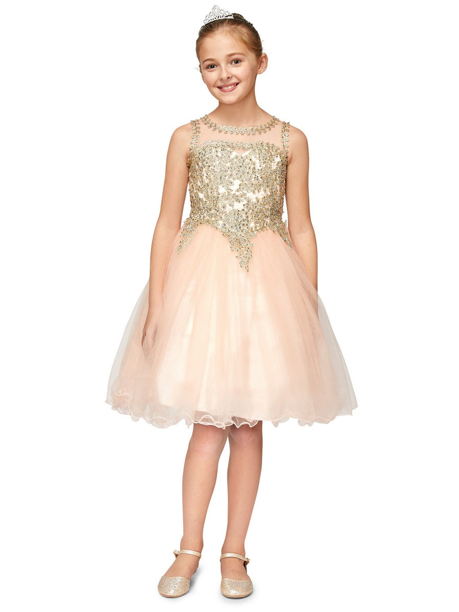Mädchen Mehrfarbig Farbe Gold Besatz Draht Tüll Blumenmädchen Junior Brautjungfer Kleid 4-20