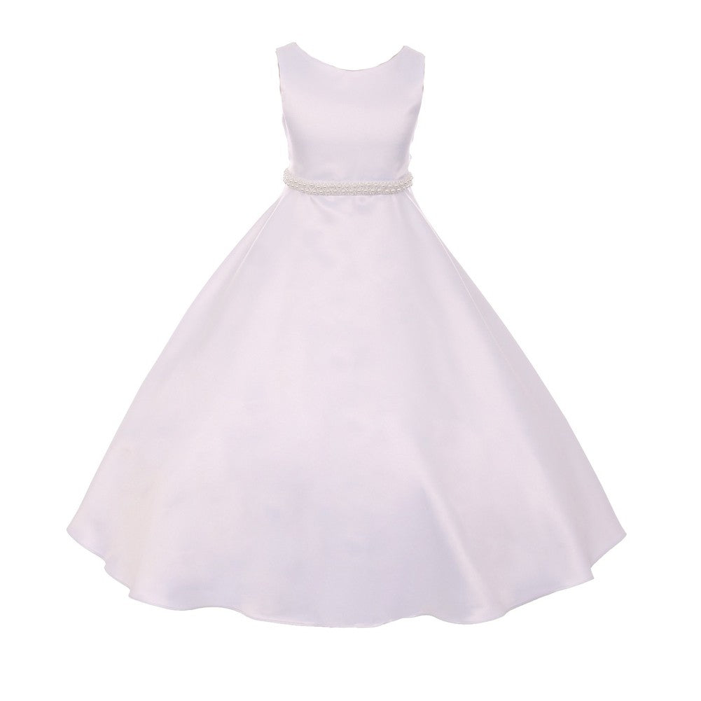 Große Mädchen weiß A-Linie Satin Perlen Besatz Communion Kleid 8-16