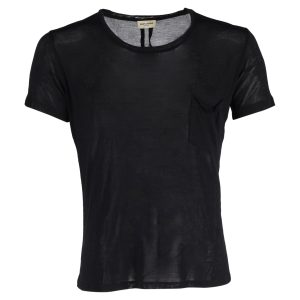 Saint Laurent Scoop Neck Kurzarm T-Shirt aus schwarzer Baumwolle