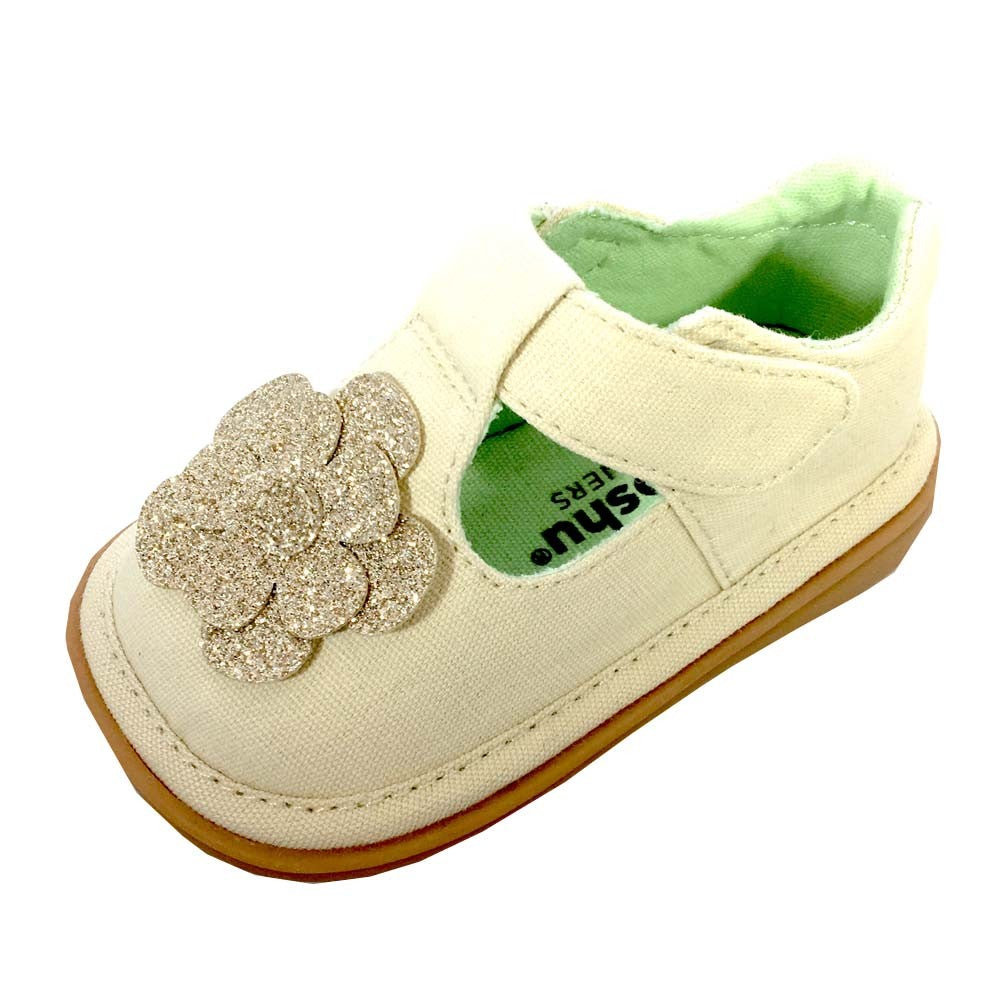 Mooshu Trainer Mädchen Elfenbein Glitzer Blume T-Strap Schuhe 3 Baby-9 Kleinkind