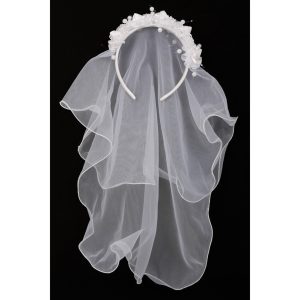 Mädchen weiße Blume Perle Krone Mesh kurze Kommunion Blumenmädchen Schleier