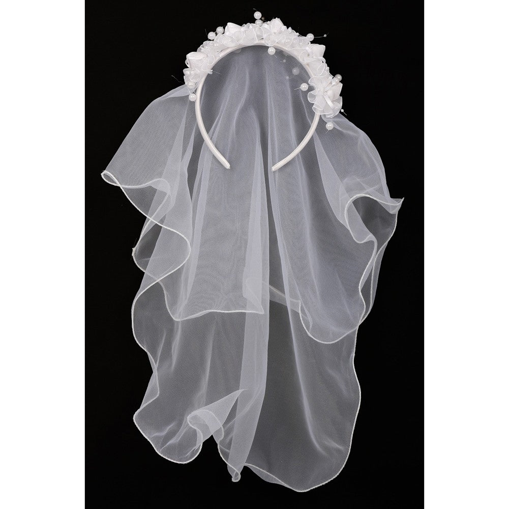 Mädchen weiß Blume Perle Krone Mesh kurze Kommunion Blume Mädchen Schleier