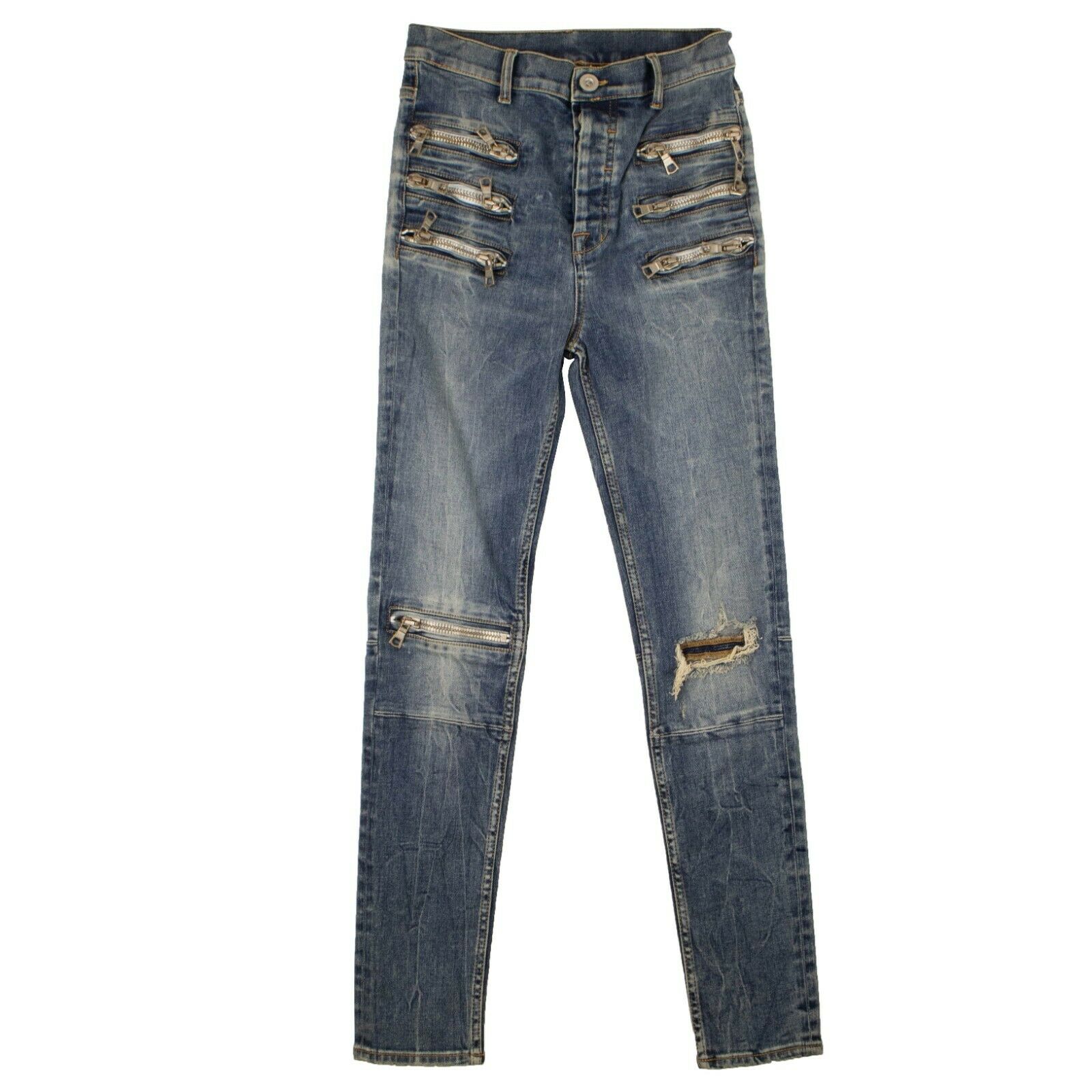 Unravel Project Skinny Fit Jeans mit dreifachem Reißverschluss – Blau