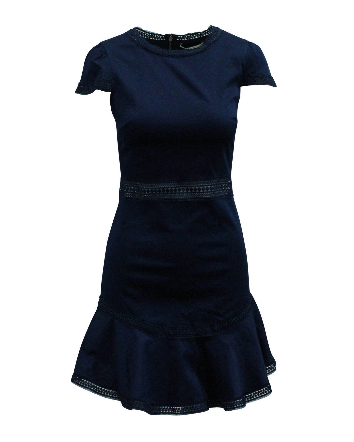 Alice + Olivia Kurzes Kleid mit Spitze in Marineblauer Baumwolle