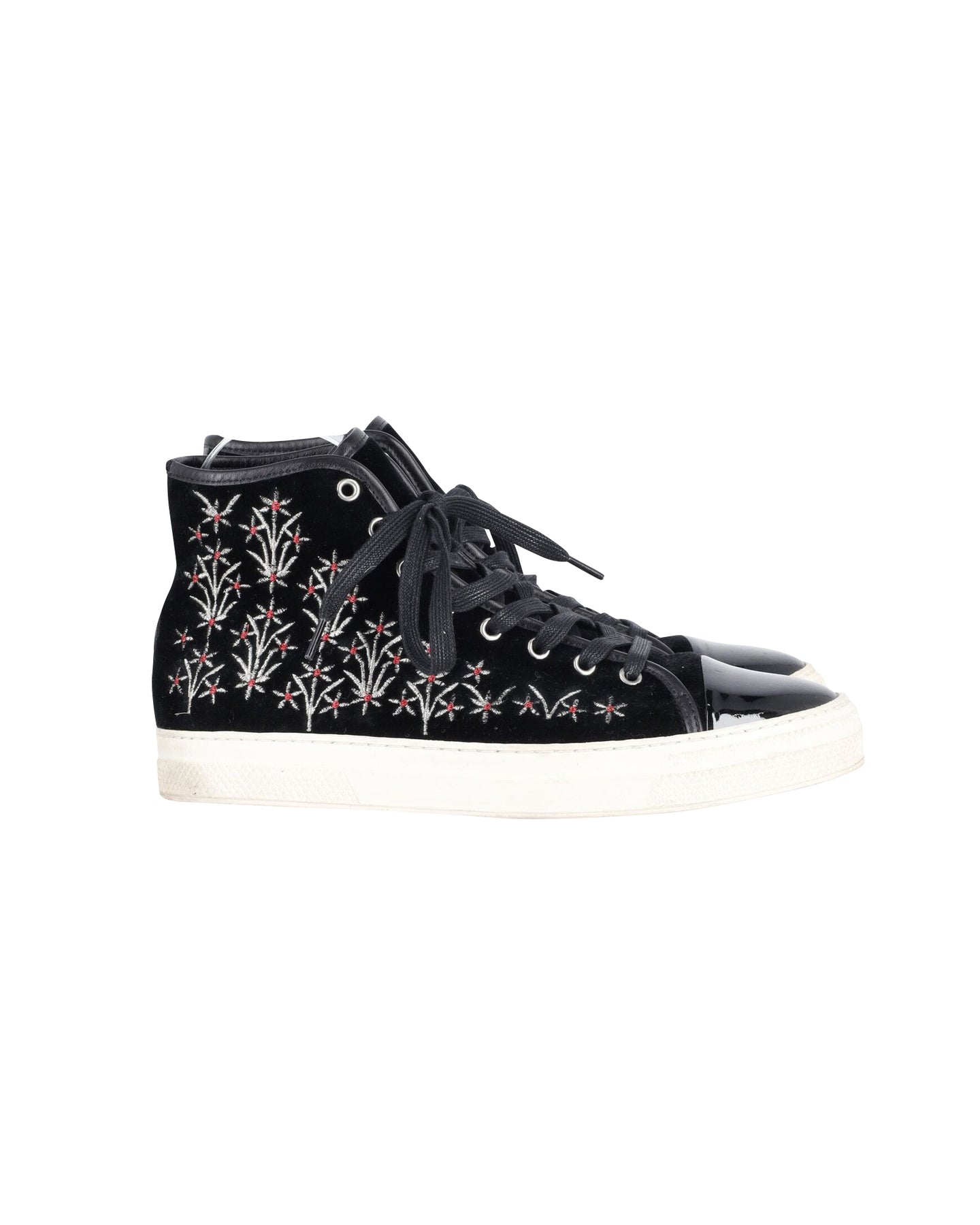 Mother Von Perlen bestickt High Top Sneaker in schwarzem Lackleder und Wildleder